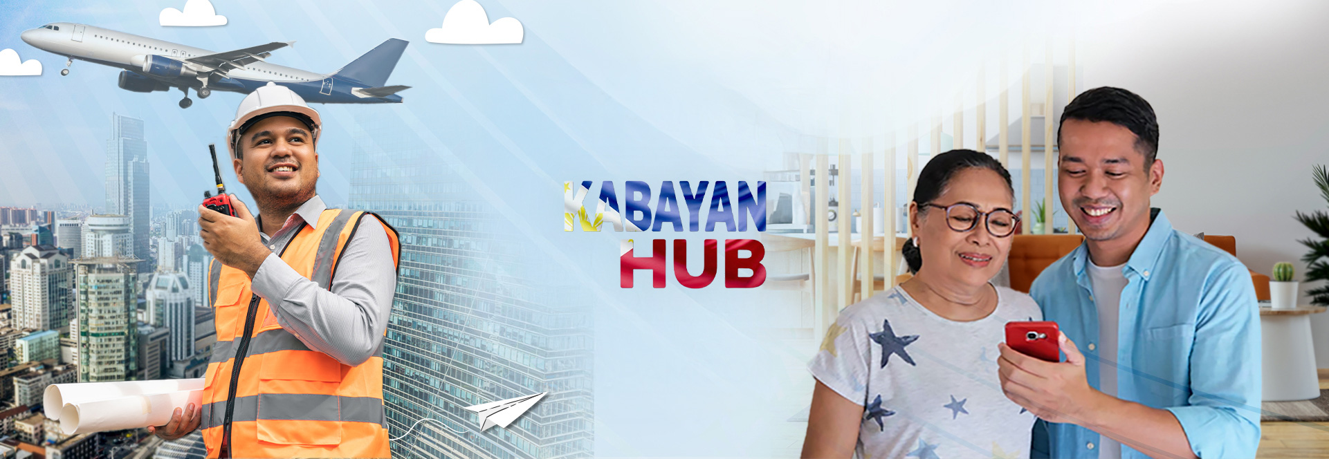 Cheering OFWs holding a Philippine flag